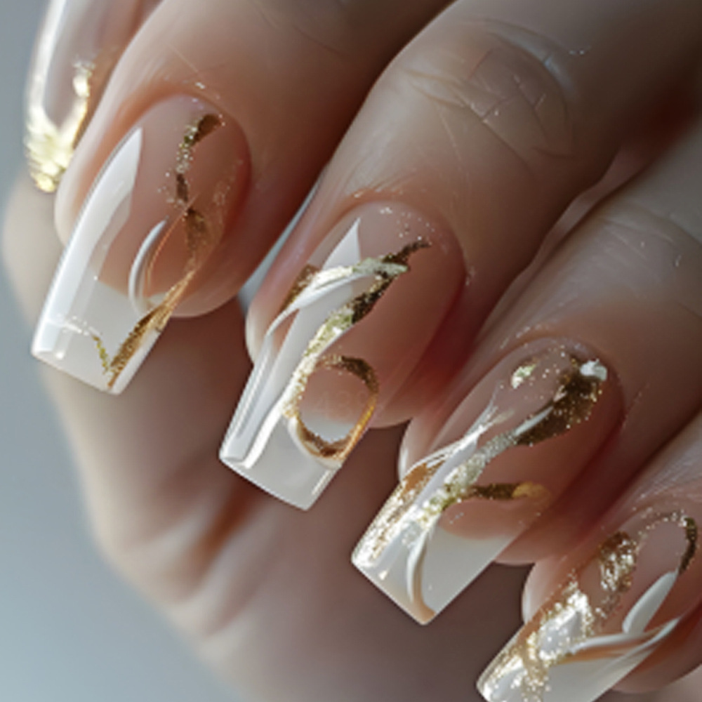 White French Gold Swirl Press-On Nails by Winails
