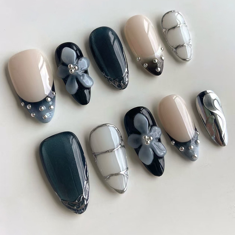 Blue Flower Chrome Press-On Nails by Winails