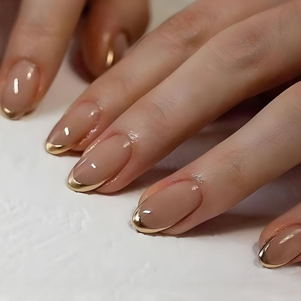 Nude Gold French Almond Press-On Nails by Winails