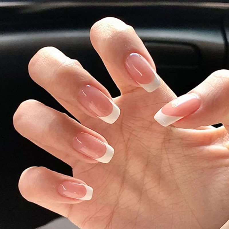 Short Pink White French Press-On Nails by Winails