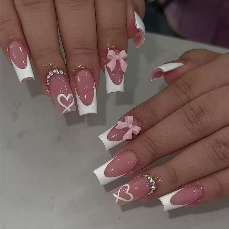 Pink Bow Heart French Press-On Nails by Winails