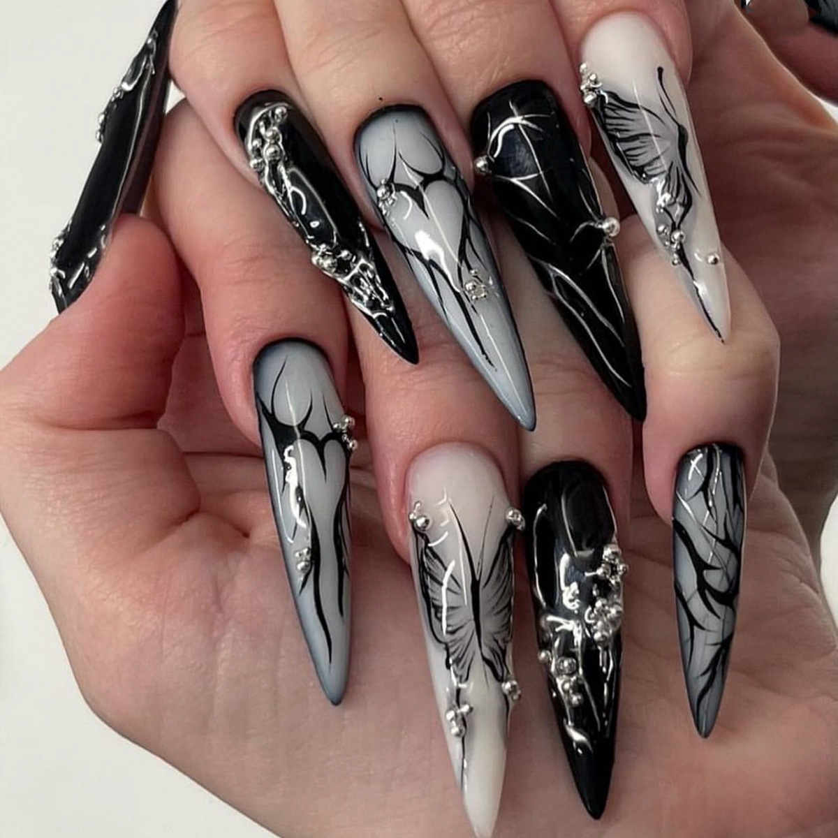 Black Smoke Stiletto Classic Press-On Nails by Winails
