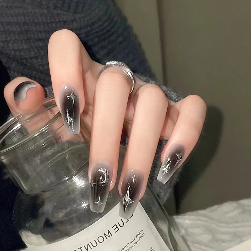 Smoky Chrome Star Glitter Press-On Nails by Winails