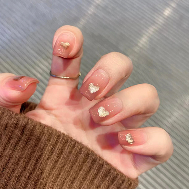 Gold Glitter Heart Press-On Nails by Winails