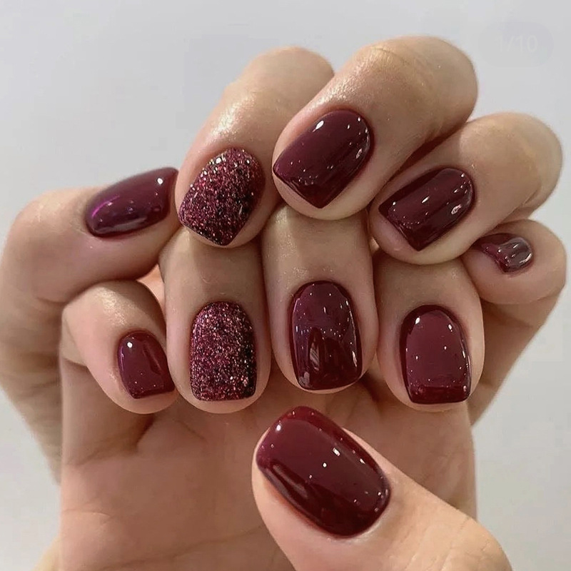 Burgundy Glitter Press-On Nails by Winails