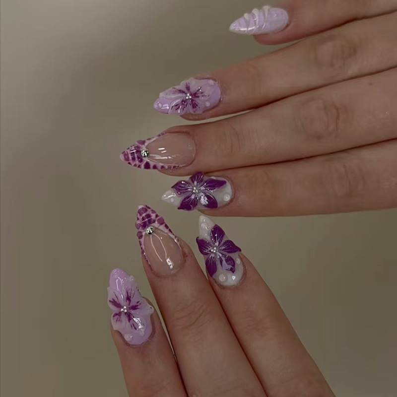 Purple Butterfly Flower Press-On Nails by Winails
