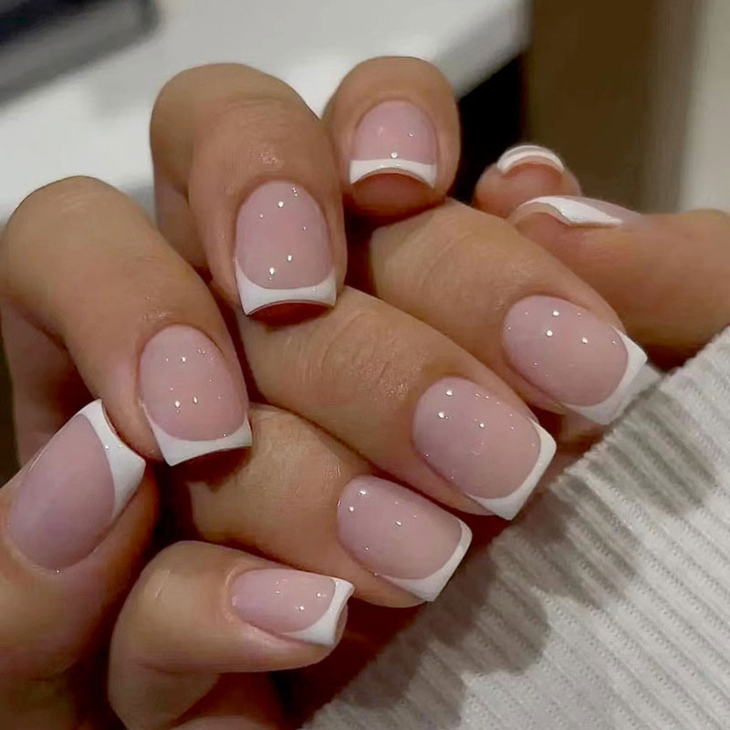 Glossy White Tip French with Micro Glitter Press-On Nails by Winails